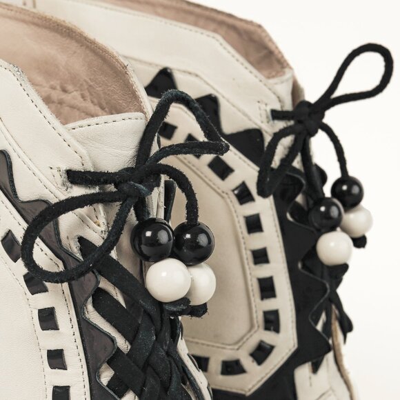 Sophia Webster White & Black Lace-Up Heeled Ankle Boots - Picture 7 of 11